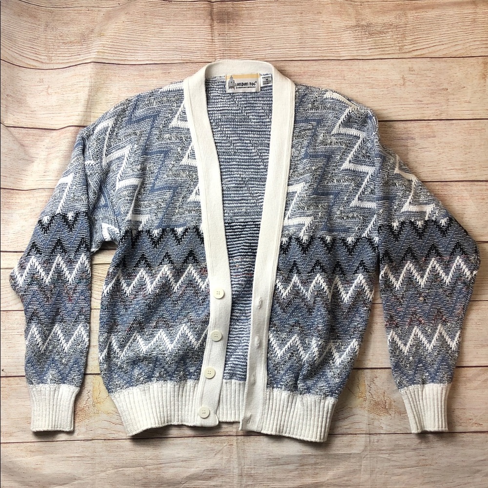 London Fog Zigzag Patterned Cardigan in Blue and White 🩵‎